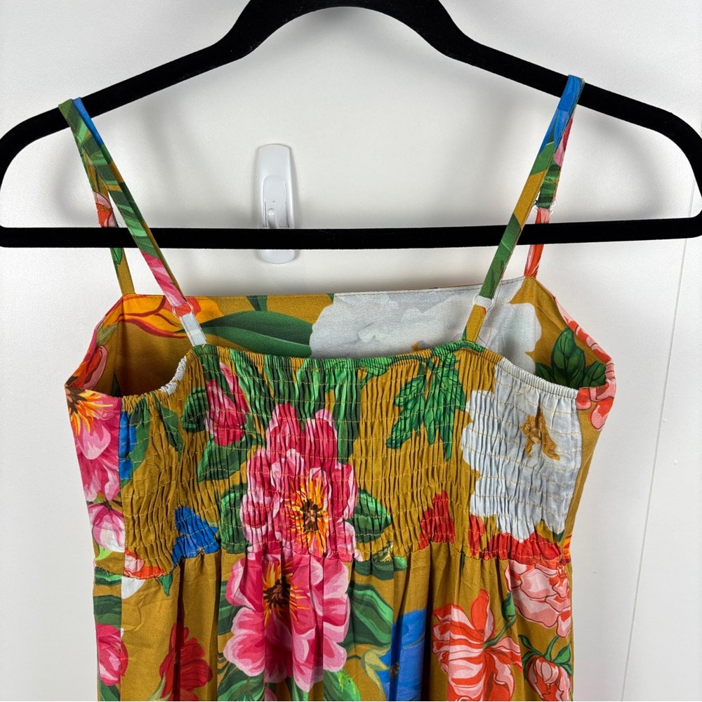Miss Miss Tiered Floral Maxi Sundress Pink Gold Stretch Cotton Tropical sz M - Picture 4 of 9